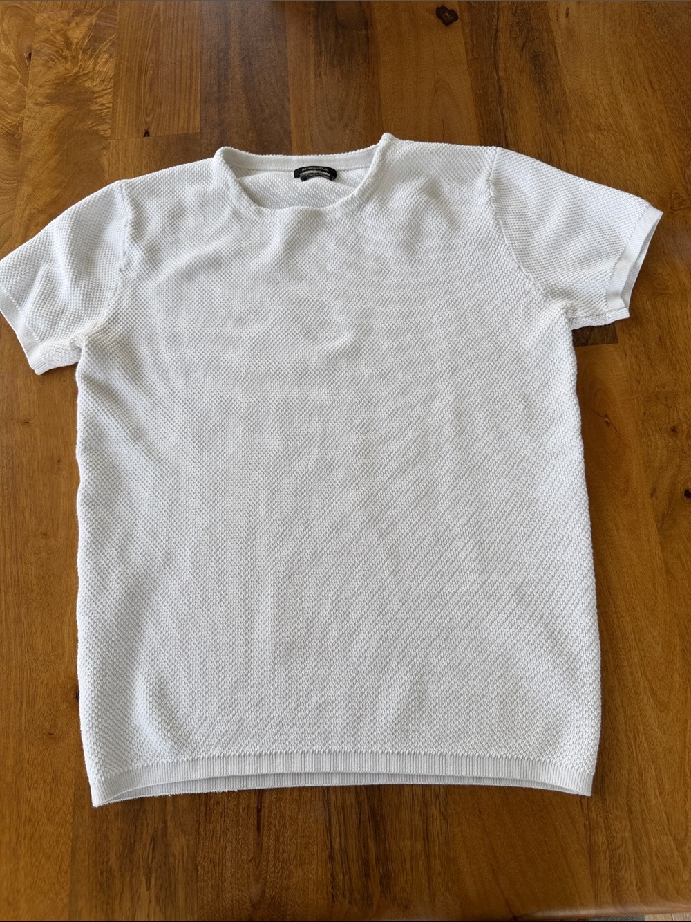 Massimo Dutti White Textured Short Sleeve Knit Top 100% Cotton